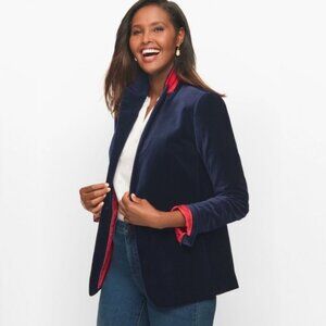 NWOT Women's TALBOTS Velvet Blazer Jacket Blue w/Red Accents‎ | Size 16